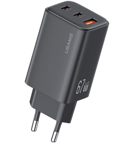 ΦΟΡΤΙΣΤΗΣ ΤΟΙΧΟΥ USAMS CC265 USB/2x USB-C 67W GaN BLACK