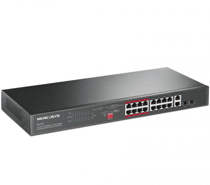 SWITCH MERCUSYS 16 PORTS 10/100Mbps PoE+ 2x 1000Mbps MS118CP