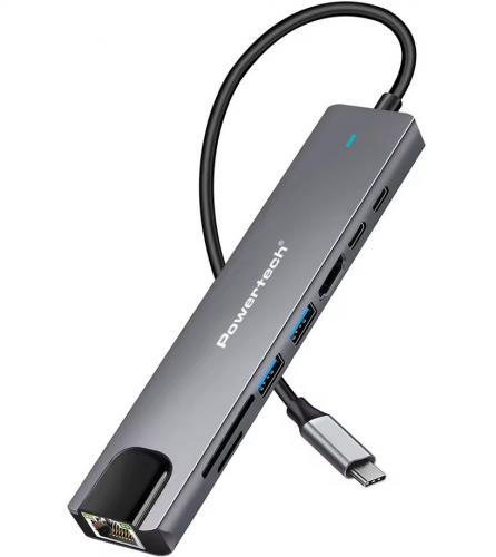 DOCKING STATION POWERTECH PT-1537 USB-C GREY