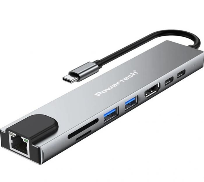 DOCKING STATION POWERTECH PT-1536 USB-C GREY