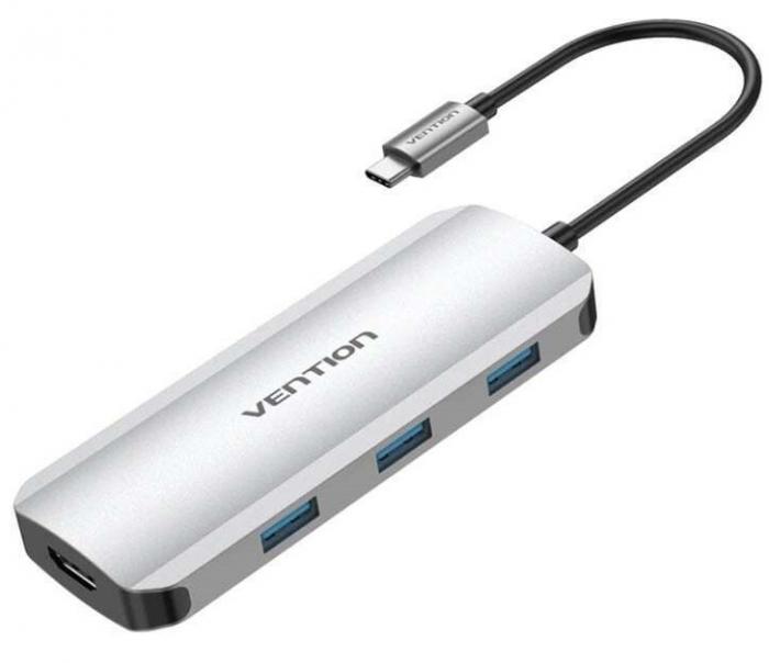 DOCKING STATION VENTION TOJHB TYPE-C TO HDMI/USB 3.0 x 3/SD/TF/PD 100W GREY