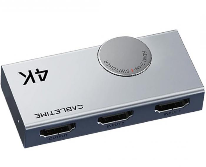 HDMI SWITCH CABLETIME CT-HS4K2-AG 2 PORT IN 1 PORT 4K/60Hz GREY