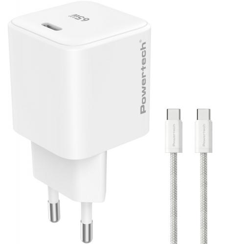 ΦΟΡΤΙΣΤΗΣ ΤΟΙΧΟΥ POWERTECH PT-1577 USB-C 65W GaN AVS WHITE