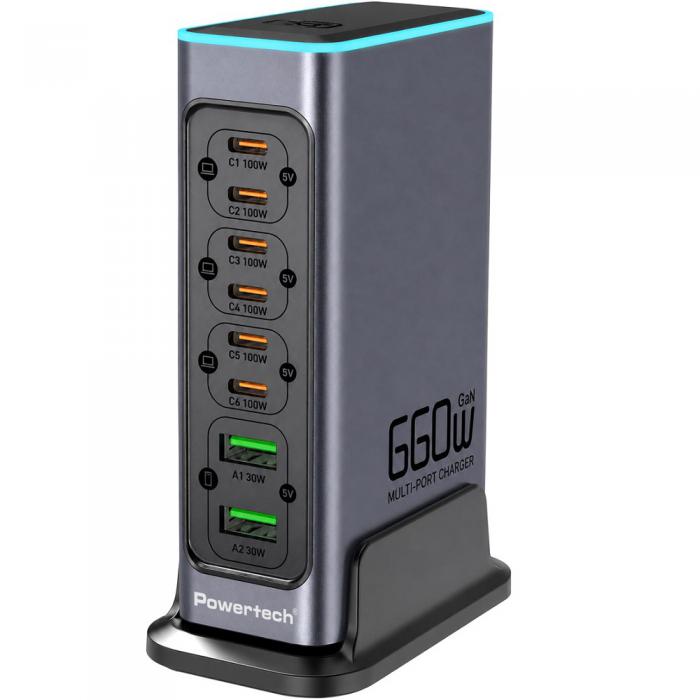 ΦΟΡΤΙΣΤΗΣ POWERTECH PT-1621 2x USB 6x USB-C GaN 140W GREY