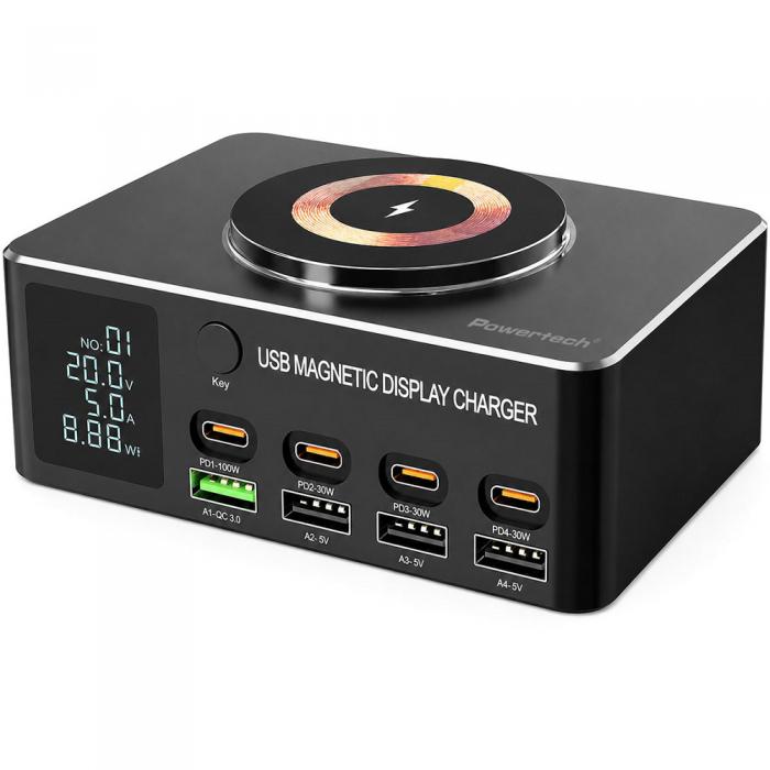 ΦΟΡΤΙΣΤΗΣ POWERTECH PT-1625 4x USB 4x USB-C WIRELESS 140W BLACK