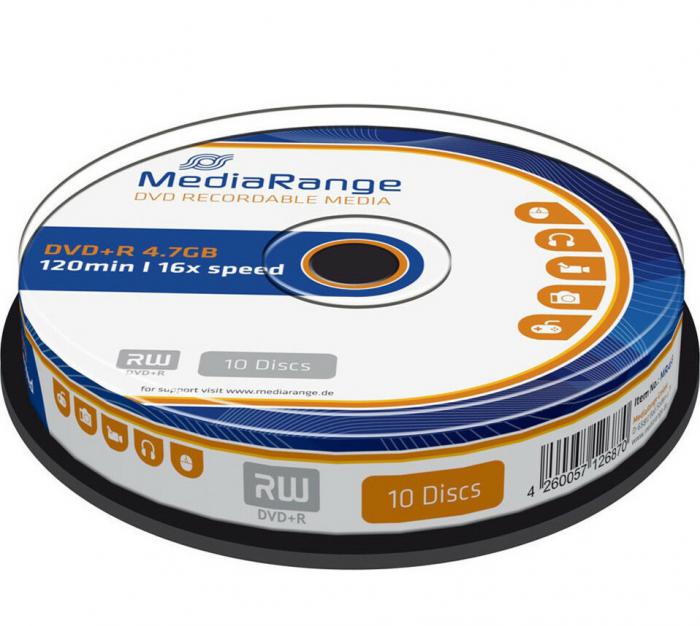 DVD+R MEDIARANGE 120' 4.7GB 16x CAKE BOX x 10 MR453