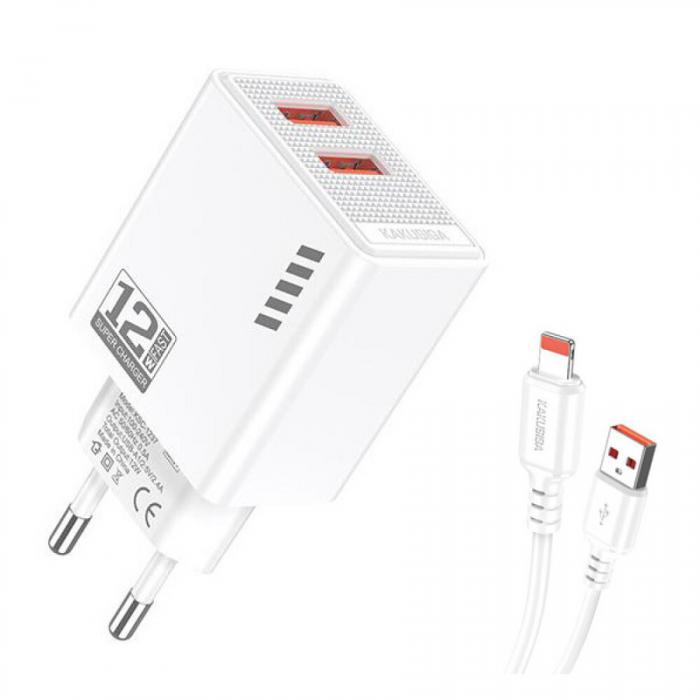 ΦΟΡΤΙΣΤΗΣ ΤΟΙΧΟΥ KAKUSIGA KSC-1238 2x USB 12W WHITE