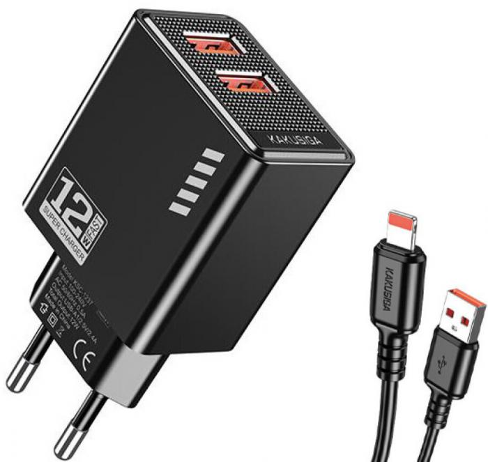 ΦΟΡΤΙΣΤΗΣ ΤΟΙΧΟΥ KAKUSIGA KSC-1238 2x USB 12W BLACK