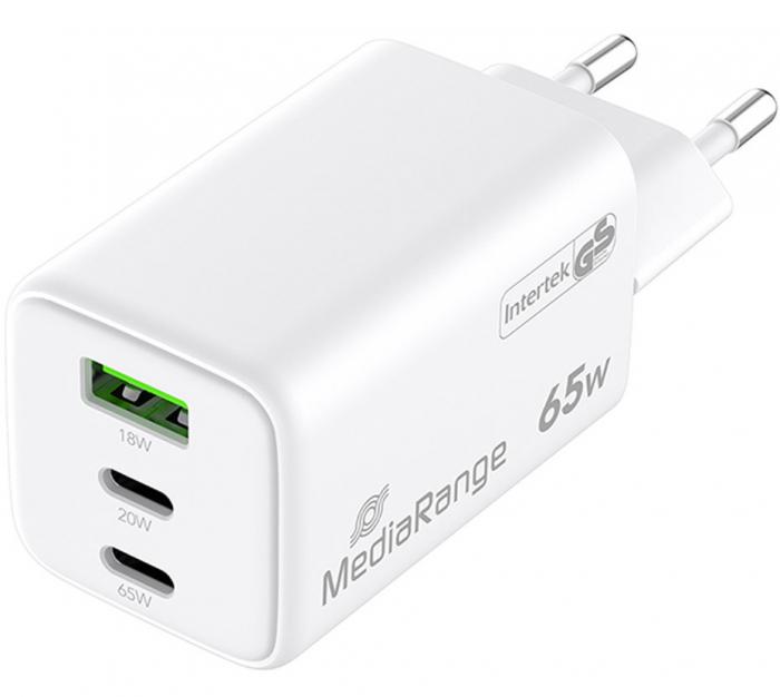 ΦΟΡΤΙΣΤΗΣ ΤΟΙΧΟΥ MEDIARANGE 65W GaN 2x USB-C 1x USB-A USB-C MRMA116-2 WHITE