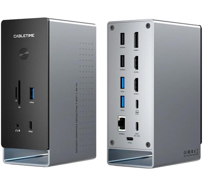 DOCKING STATION CABLETIME CT-DK181-AG USB-C 100W PD 1000Mbps GREY