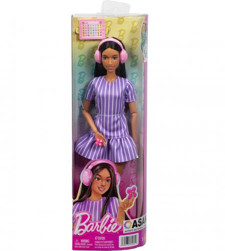 ΚΟΥΚΛΑ MATTEL BARBIE: PURPLE STRIPED DRESS WITH BROWN HAIR JJN58