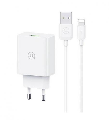 ΦΟΡΤΙΣΤΗΣ ΤΟΙΧΟΥ USAMS SCXLTZ03 ΜΕ ΚΑΛΩΔΙΟ LIGHTNING USB 18W WHITE