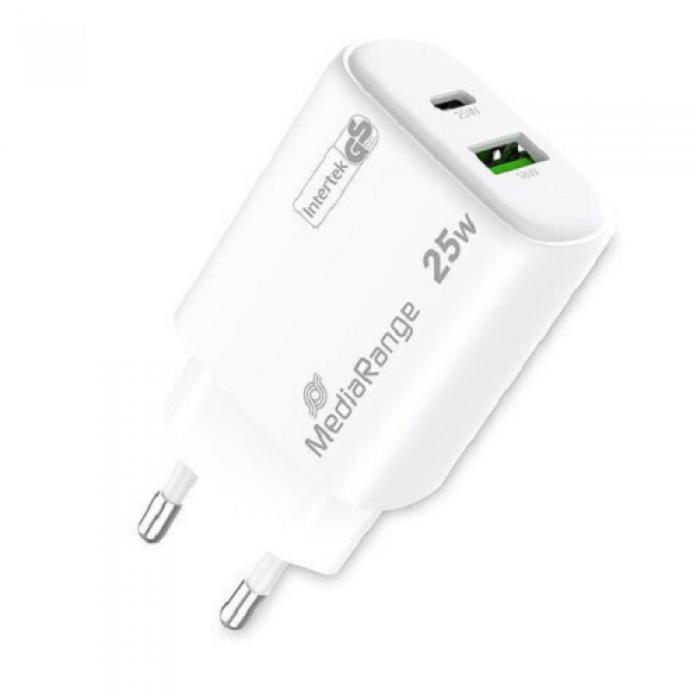 ΦΟΡΤΙΣΤΗΣ ΤΟΙΧΟΥ MEDIARANGE 25W GaN 1x USB-C 1x USB-A USB-C MRMA112-2 WHITE