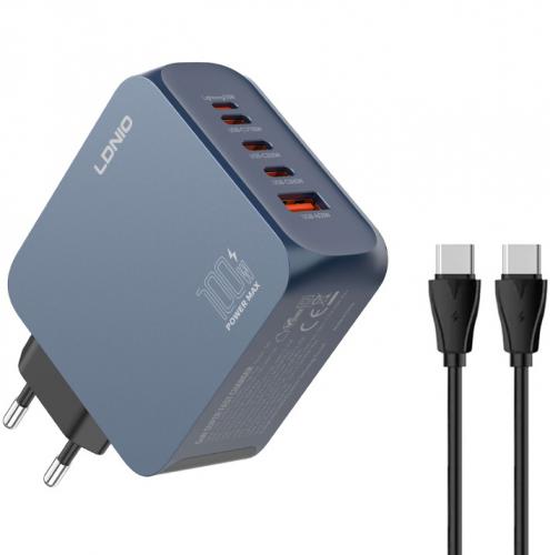 ΦΟΡΤΙΣΤΗΣ ΤΟΙΧΟΥ LDNIO Q8 USB - LIGHTNING - 3x USB-C GaN 100W BLUE