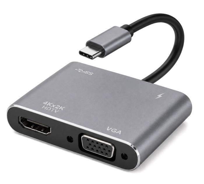 DOCKING STATION POWERTECH CAB-UC101 4xUSB-C 4K 100W GREY