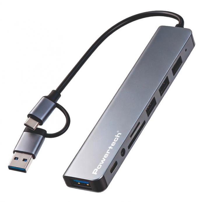 USB - USB-C HUB CARD READER POWERTECH PTR-0205 GREY