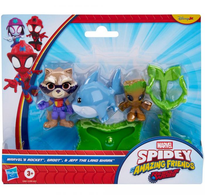ΠΑΙΧΝΙΔΙ HASBRO DISNEY JR.: MARVEL SPIDEY AND HIS AMAZING FRIENDS RESCUE WEBS - GROOT ROCKET AND JEFF THE LAND SHARK FIGURES G3045